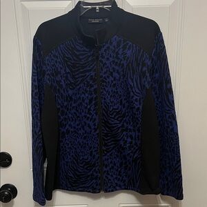 Susan Graver Black and Blue Patterned Bomber Jacket